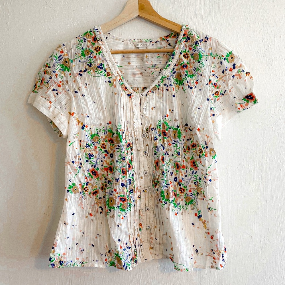 Monsoon button down floral blouse size 12